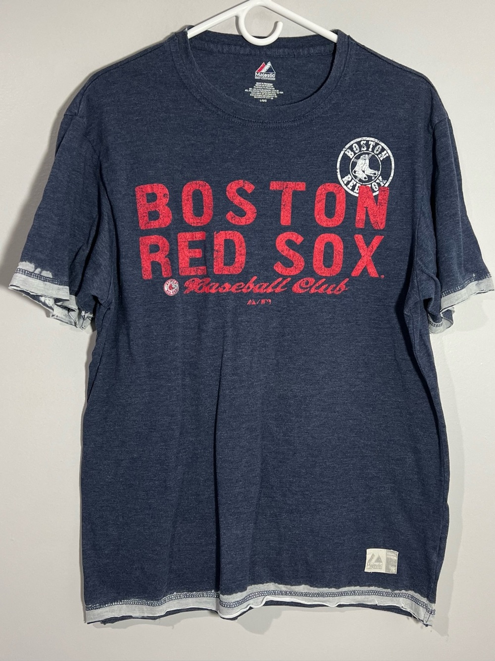 Majestic MLB Boston Red Sox Distressed Blue Short Sleeve T-Shirt Mens Large